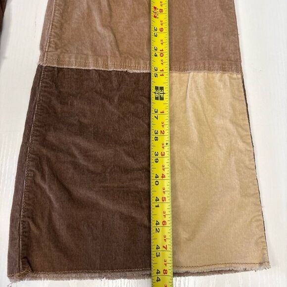 SOCIAL TOURIST Patchwork Corduroy Flare Jeans Bell Bottoms Size 32 Brown Tan - Picture 9 of 10